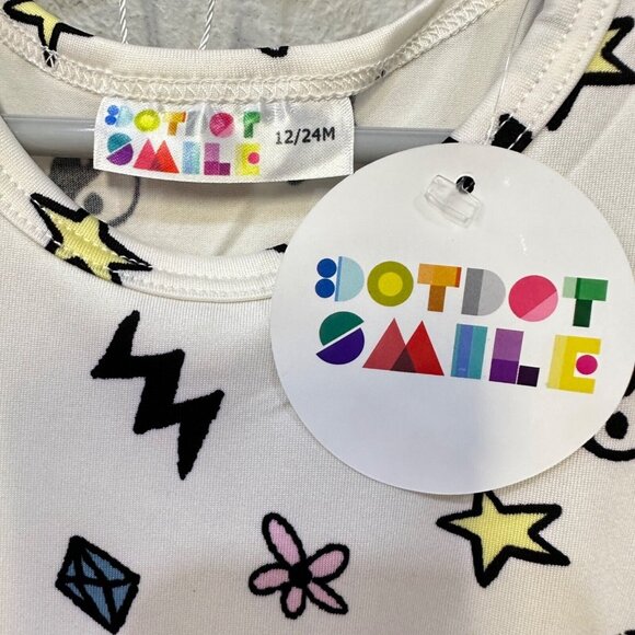 Dot Dot Smile 12/24M White Black Tank Dress Emoji Lightning Stars Flowers Eyes - Picture 3 of 4